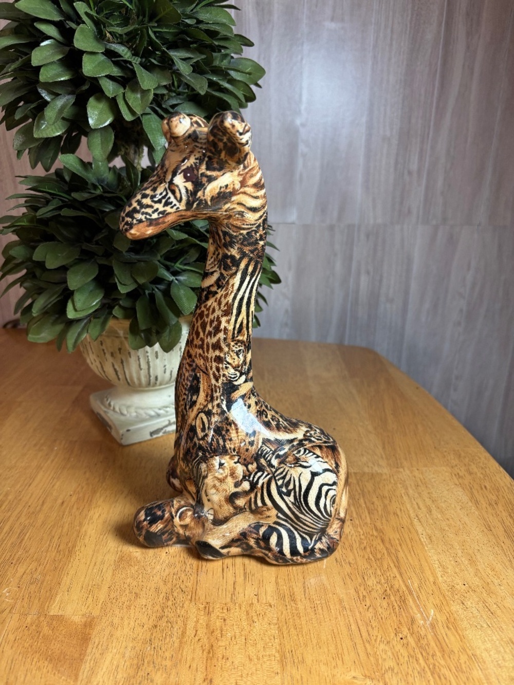 La Vie Giraffe Safari Animal Collage Patchwork Fabric Ceramic Figurine